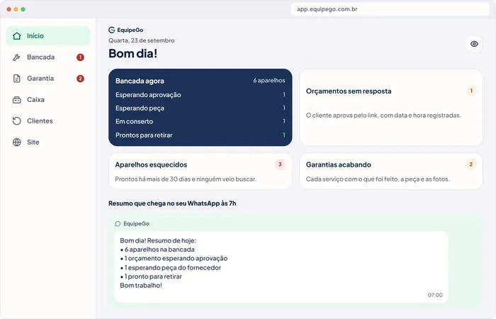 App da EquipeGo para assistências técnicas no computador
