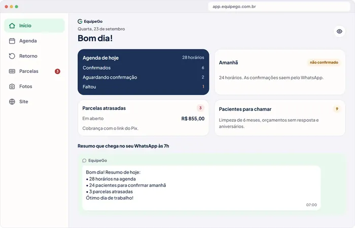 App da EquipeGo para clínicas odontológicas no computador