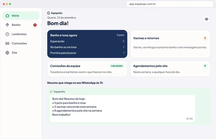 App da EquipeGo para pet shops no computador